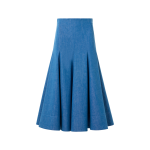 Diagonal Godet Cotton Stretch Denim Midi Skirt