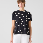 Polka Dot Cotton Jersey T-Shirt with Puff Sleeves