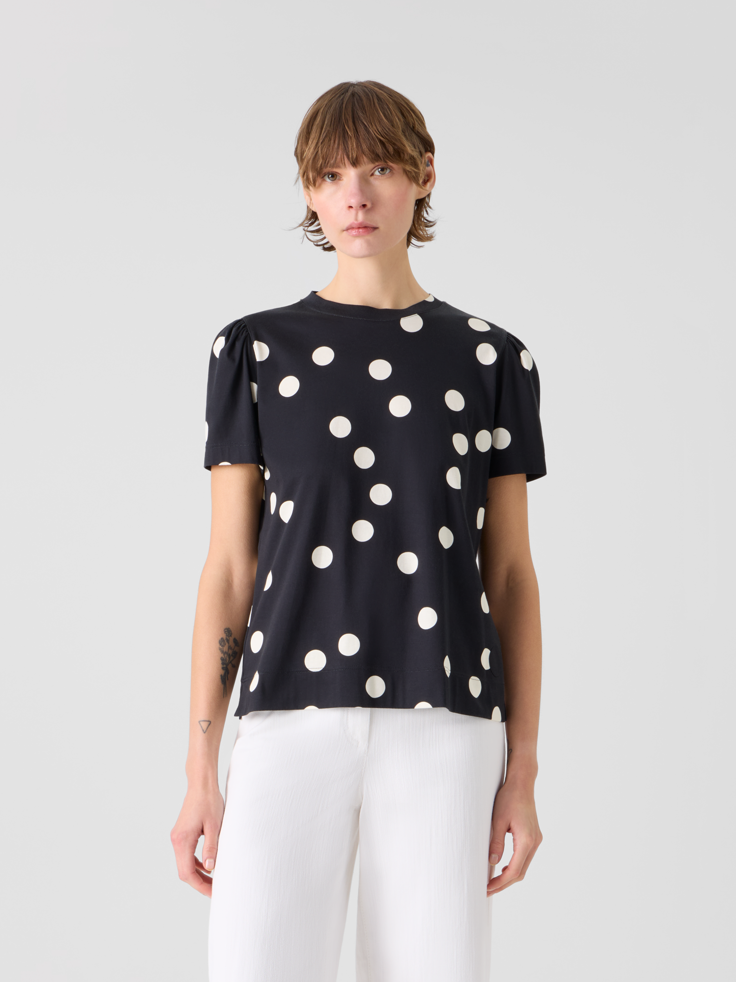img_34e82aad-424d-4342-a9b9-fec1138f4e45.png Polka Dot Cotton Jersey T-Shirt with Puff Sleeves - Image 1