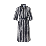 Belted Scribble Wave Print Cotton Shirt Dress