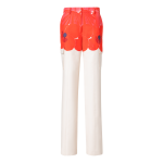 Straight Cotton Silk Cargo Pants with Poppy Print