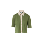 Short-Sleeve Merino Wool Knit Polo Cardigan