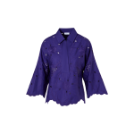 3/4-Sleeve Flower Eyelet Blouse