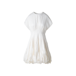 Short Flared Silk Dress with Ribbon Loops Skirt