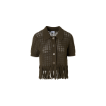 Short-Sleeve Chunky Cotton Mesh Knit Cardigan