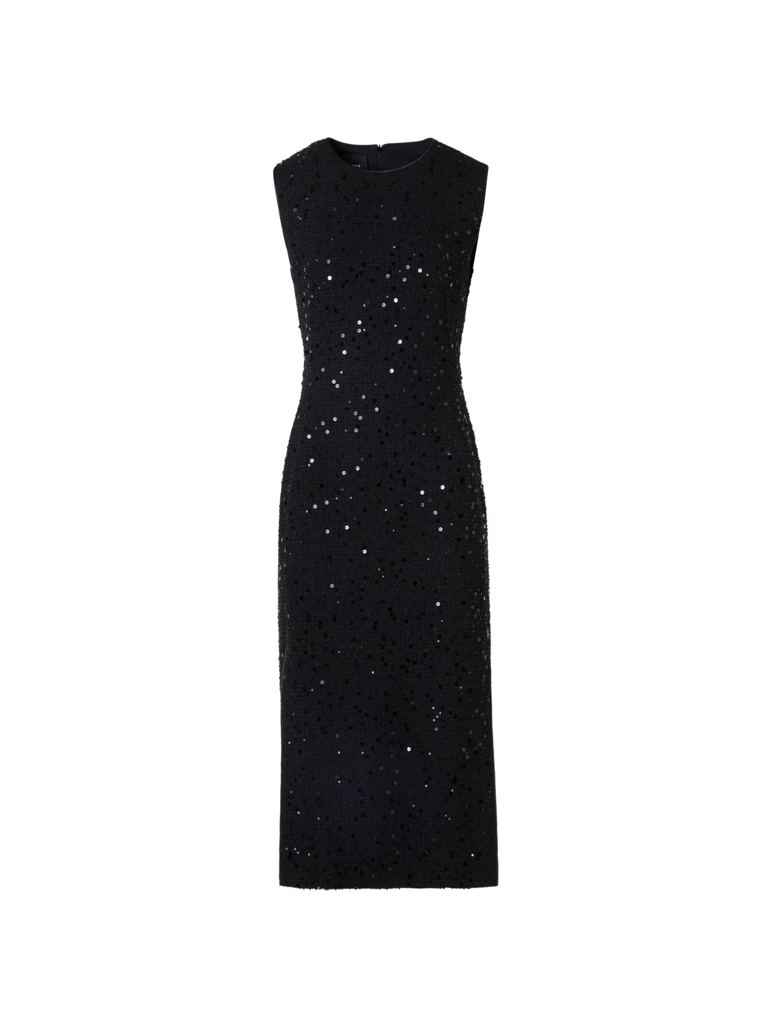 img_bf3d5438-1837-42d2-b474-737016c812f5.png Sleeveless Cotton-Wool Tweed Midi Sheath Dress with Sequins - Image 1