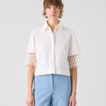 Cotton Boxy Blouse with Eyelet Guipure