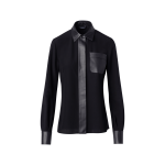 Silk Crêpe Shirt Blouse with Leather Trims