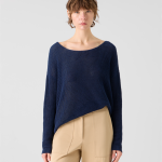 Off-Shoulder Linen-Cotton V-Neck Knit Sweater