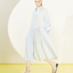 Striped Cotton Chambray Midi Shirt Dress
